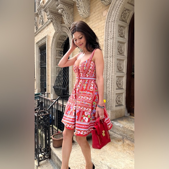 SALONI Fara Floral-Print V-Neck Sleeveless Dress| poppy stripe - Picture 2 of 12